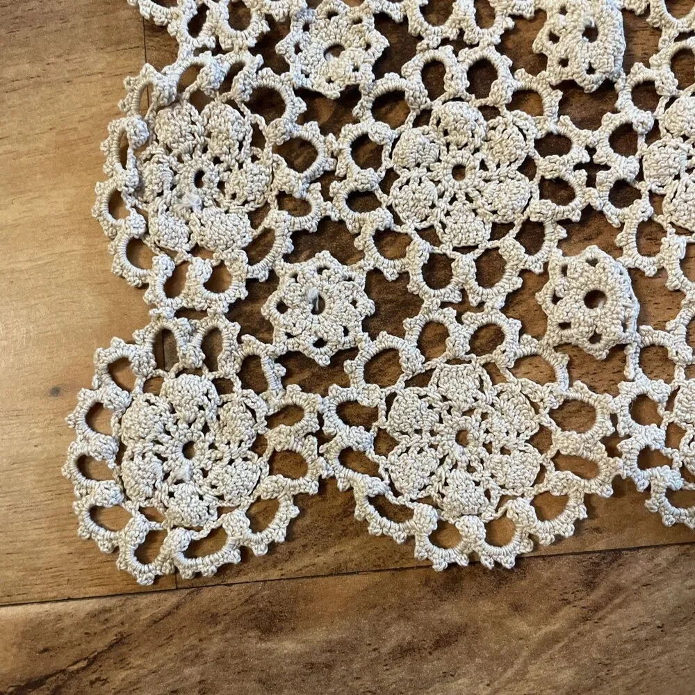 Pair Of Square Vintage Doilies Handmade Crochet Decor Ivory Cottagecore